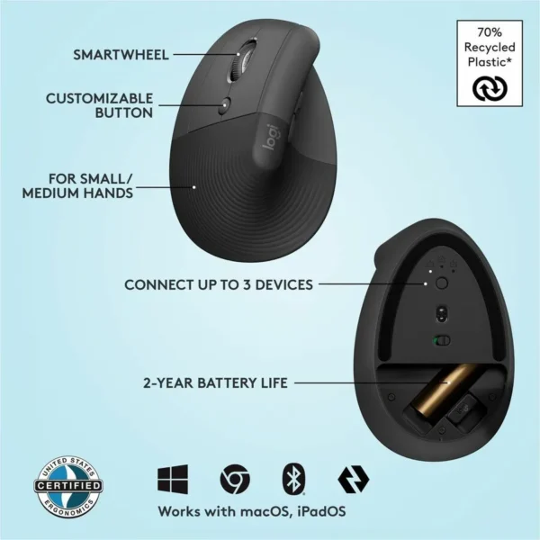 Mouse Logitech Lift Left Vertical Ergonomic - Imagen 4