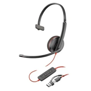 Auricular Poly Blackwire 3210 USB-C con Adaptador USB-C/A – Monoaural con Micrófono con Cancelación de Ruido